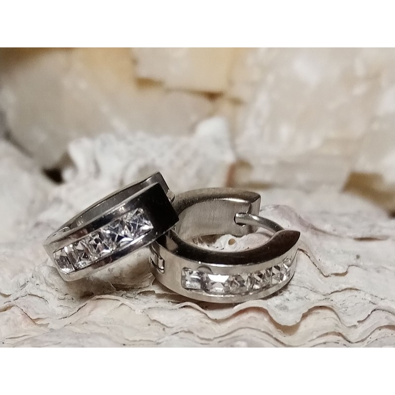 Náušnice ocel s kamínky odstín platinový