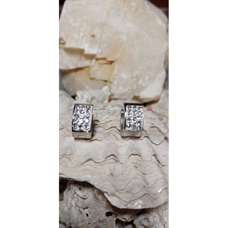 Náušnice ocel s kamínky odstín platinový