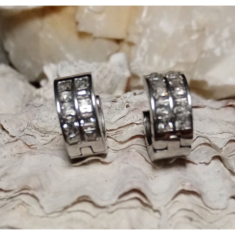 Náušnice ocel s kamínky odstín platinový