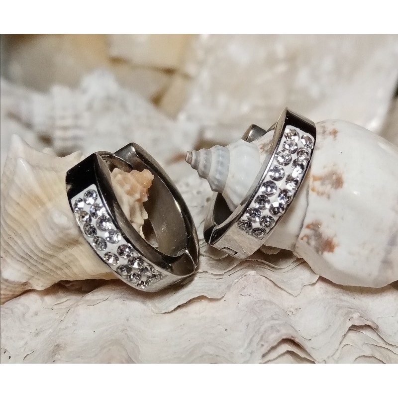 Náušnice ocel s kamínky odstín platinový