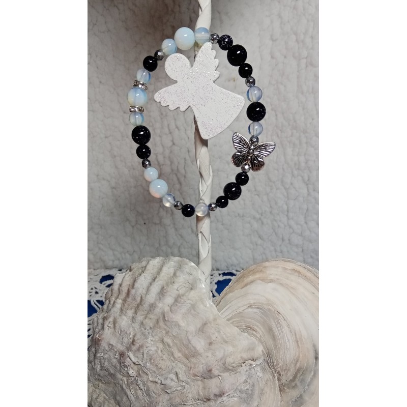 Minerální náramek měsíční kámen avanturin s motýlkem