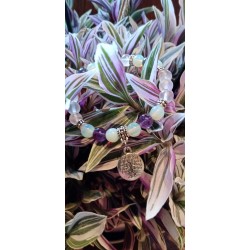 Minerální náramek ametyst, opali, měsíční kámen a růženín