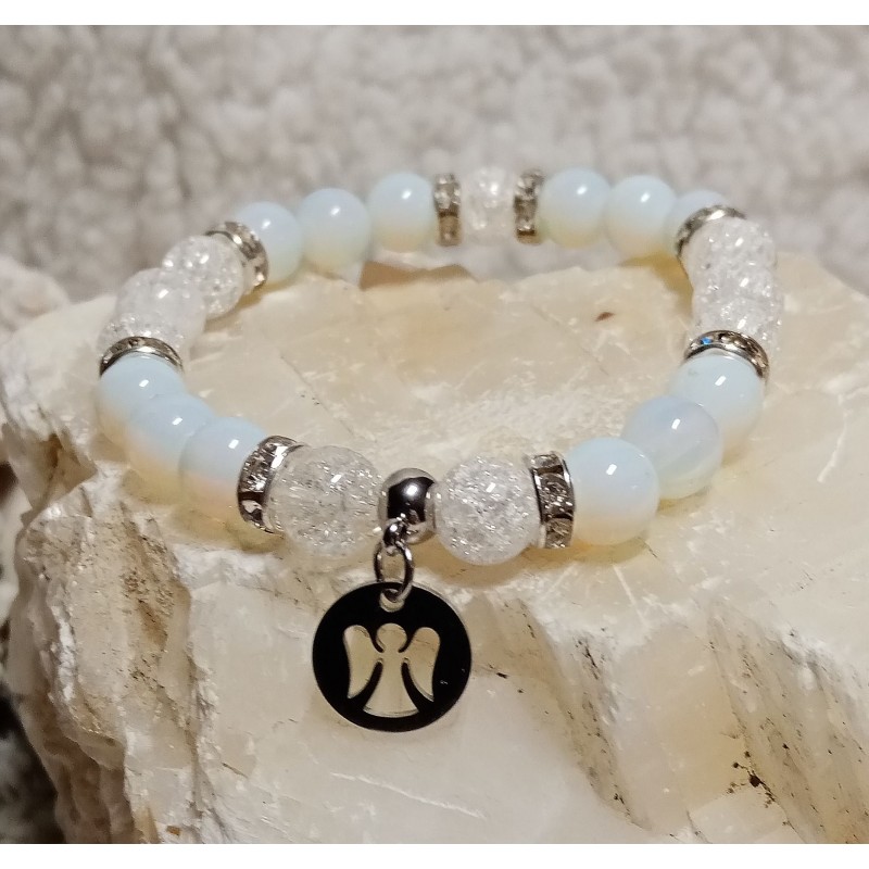 Minerální náramek měsíční kámen a praskaný křišťál