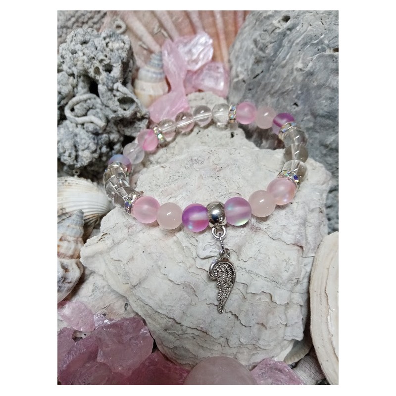 Minerální náramek růženín, křišťál opalit.