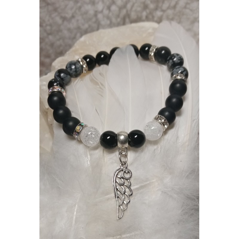 Minerální náramek z obsidianu, onyxu a křišťálu