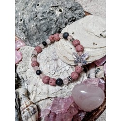 Minerální náramek růženín a láva