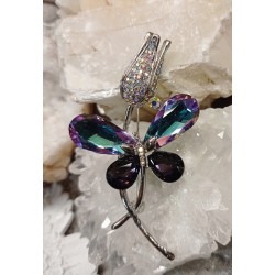 Brož tulipán s motýlem -fialková