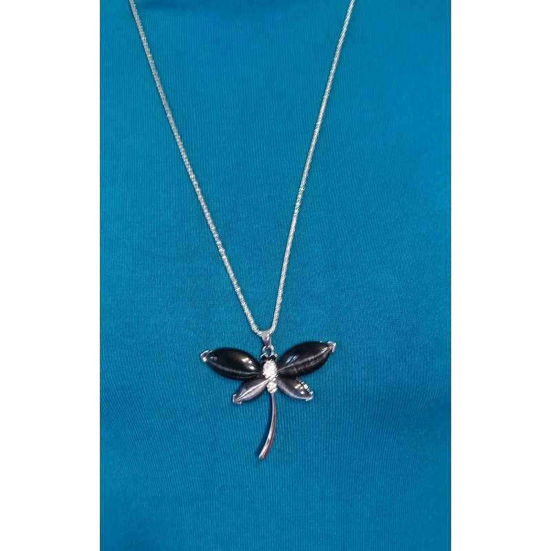 Náhrdelník dlouhý vážka černá